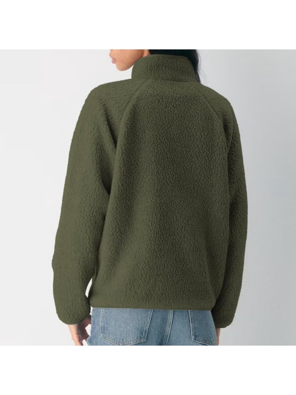 Women's Dark Green Fuzzy Fleece Jacket Full Zip Fall Winter Sherpa Warm Coats - Picture 2 of 6